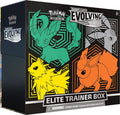A Pokemon Evolving Skies Elite Trainer Box featuring Leafeon, Umbreon, Jolteon, and Flareon.