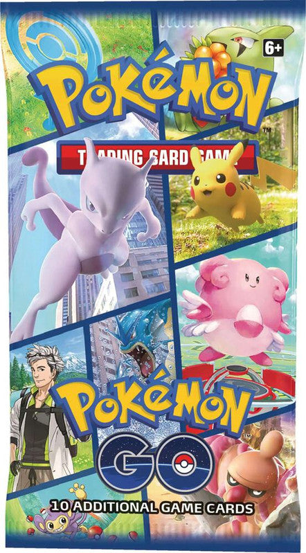 A Pokemon Go trading card game booster pack featuring various Pokemon characters.