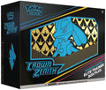 A Pokemon Crown Zenith Elite Trainer Box featuring Lucario artwork on a black and gold background.