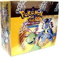 A sealed Pokemon Sandstorm booster box featuring artwork of Cradily and Armaldo.