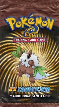 A sealed Pokemon EX Sandstorm booster pack featuring Shiftry on the front.