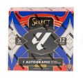 A 2025-26 Panini Select La Liga soccer hobby box featuring 12 packs of 5 cards each.