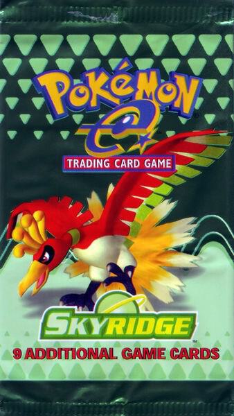 A sealed Pokemon Skyridge booster pack featuring Ho-Oh artwork on a green background.