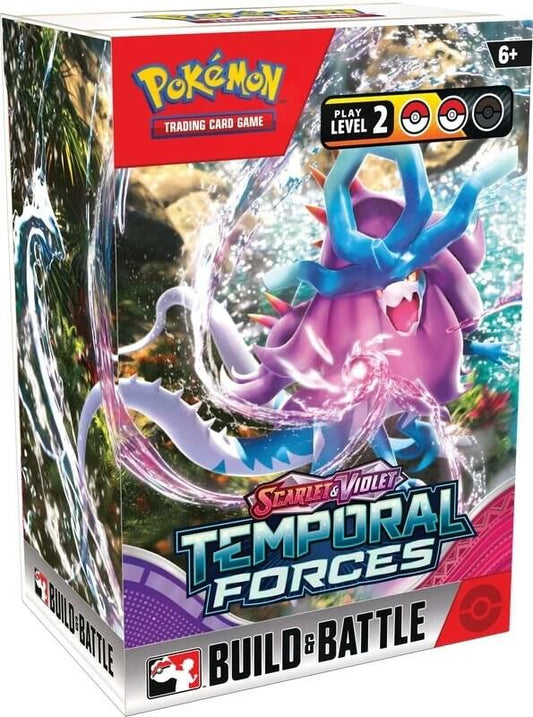 A Pokemon Temporal Forces Build and Battle Box featuring Gouging Fire on the packaging.
