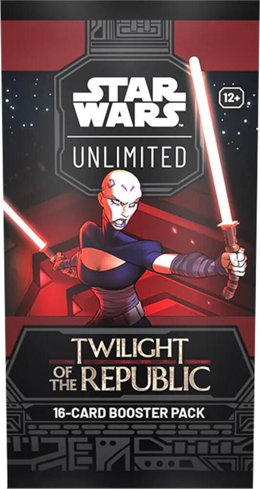 A Star Wars Unlimited Twilight of the Republic booster pack featuring Asajj Ventress.