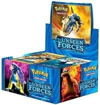 A sealed Pokemon Unseen Forces booster box featuring artwork of Lugia and other Johto Pokemon.