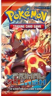 A Pokemon Primal Clash booster pack featuring Primal Groudon on the front.