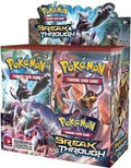 A sealed Pokemon BREAKthrough booster box featuring Mewtwo on the packaging.
