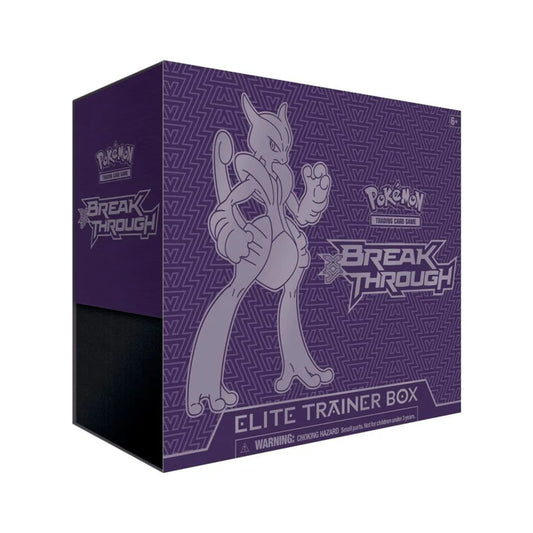 A purple Pokemon BREAKthrough Elite Trainer Box featuring a Mewtwo illustration on the front.