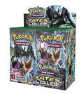 A sealed Pokemon Fates Collide booster box featuring Mega Alakazam and Zygarde artwork.