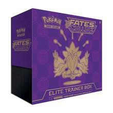 A purple Pokemon Fates Collide Elite Trainer Box featuring Mega Alakazam on the front.