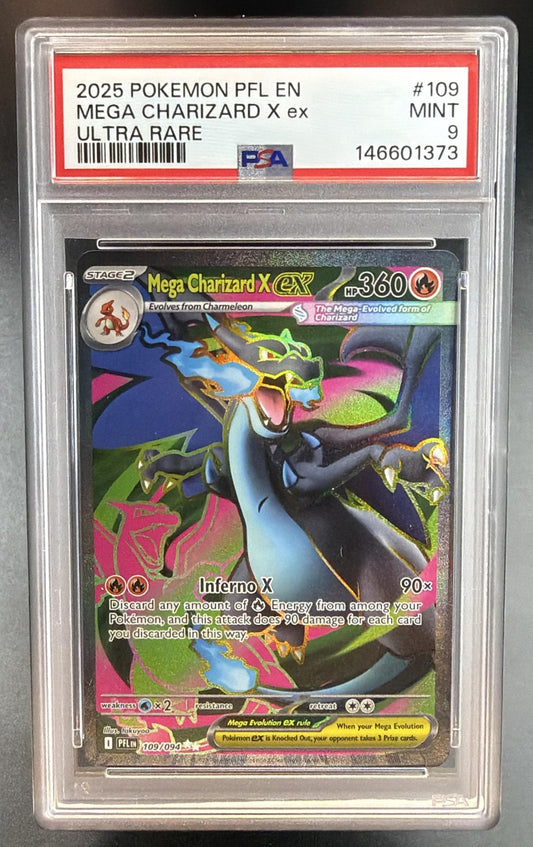 2025 Pokemon Phantasmal Flames Mega Charizard X ex #109/094 Ultra Rare PSA 9