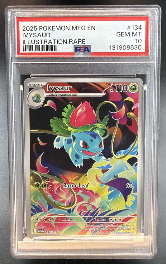 2025 Pokemon Gaming Mega Evolution Ivysaur #134/132 Illustration Rare PSA 10