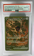 A PSA 10 graded Bloodmoon Ursaluna ex card from the 2025 Pokemon Prismatic Evolutions set.