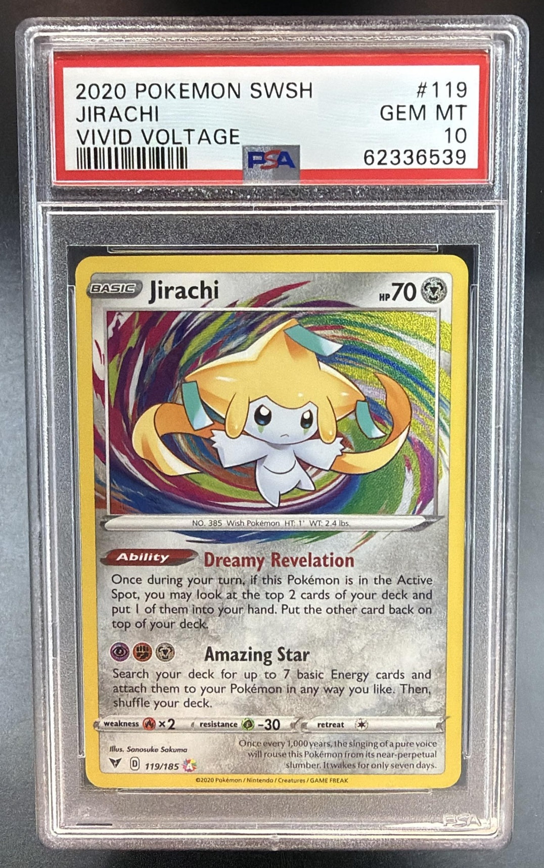 2020 Pokemon Gaming Sword & Shield Vivid Voltage Jirachi #119/185 PSA 10