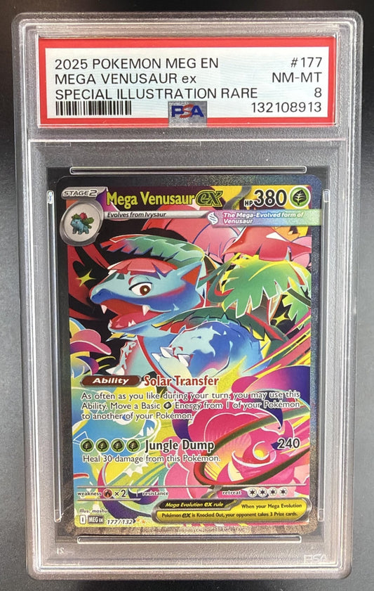 2025 Pokemon Mega Evolution Venusaur ex #177/132 Special Illustration Rare PSA 8