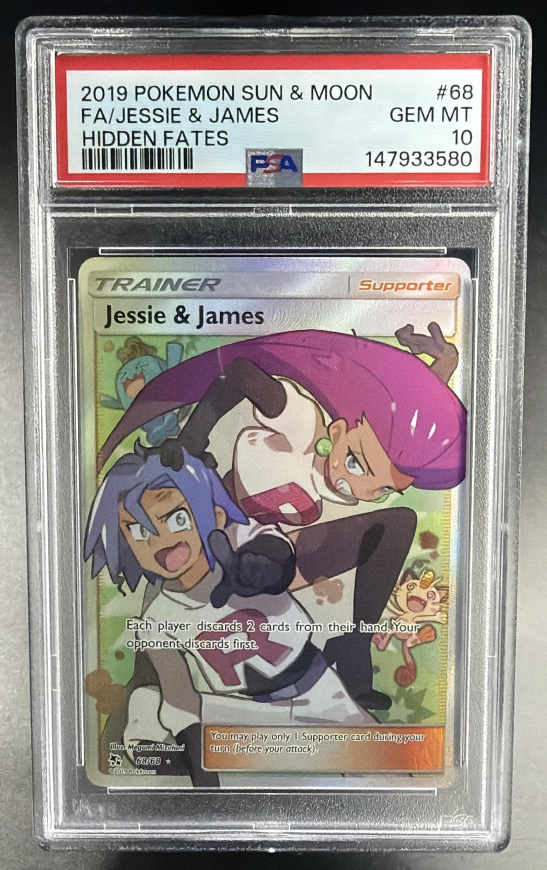 2019 Pokemon Gaming SM Hidden Fates Jessie & James #68/68 PSA 10