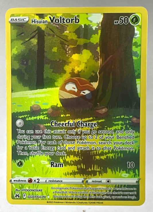 A Hisuian Voltorb trading card from the Crown Zenith Galarian Gallery set.
