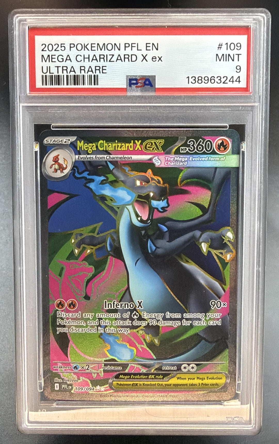 2025 Pokemon Phantasmal Flames Mega Charizard X ex #109/094 Ultra Rare PSA 9