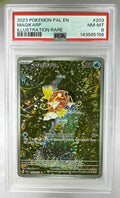 A PSA 8 graded Magikarp illustration rare trading card from the 2023 Paldea Evolved set.
