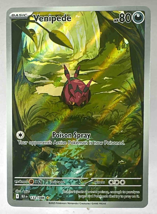 A Venipede Illustration Rare Pokemon card featuring vibrant forest artwork.