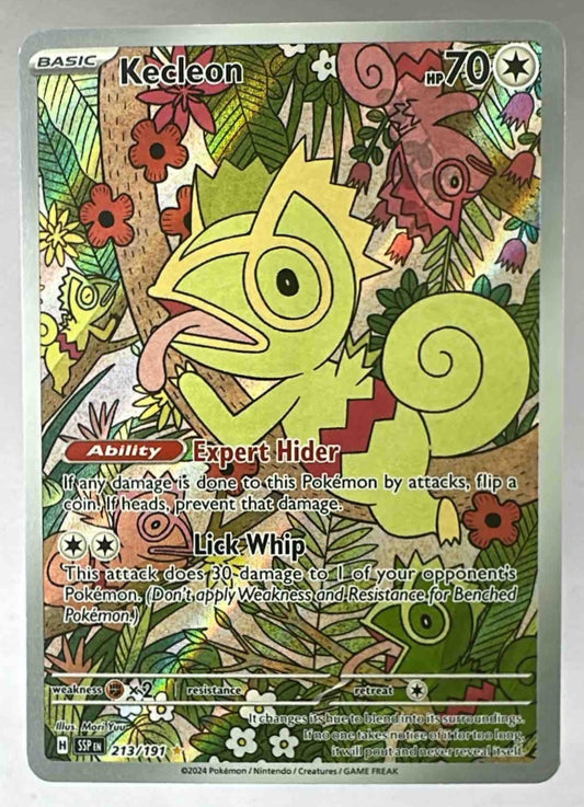 A Kecleon illustration rare card from the 2024 Pokemon Surging Sparks set.