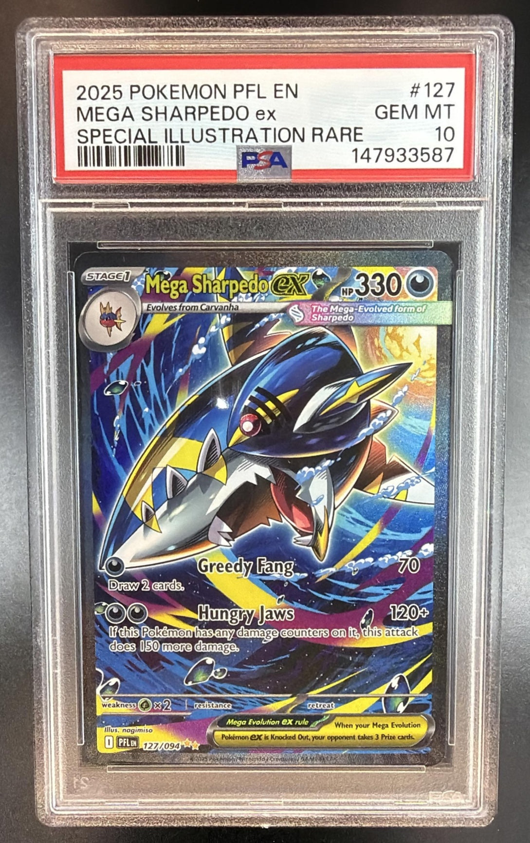 2025 Pokemon Phantasmal Flames Mega Sharpedo ex #127/094 Special Illustration Rare PSA 10