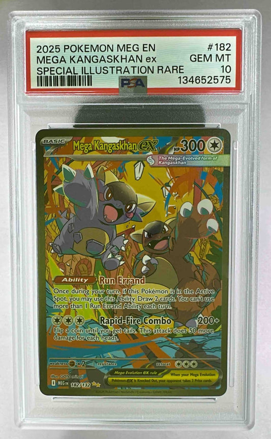 A PSA 10 graded Mega Kangaskhan ex special illustration rare Pokemon card in a plastic slab.