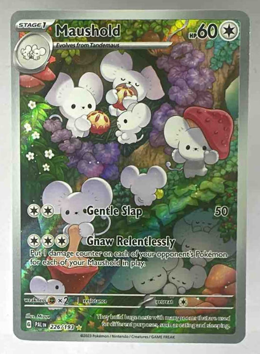 A Maushold illustration rare Pokemon card from the Paldea Evolved expansion.