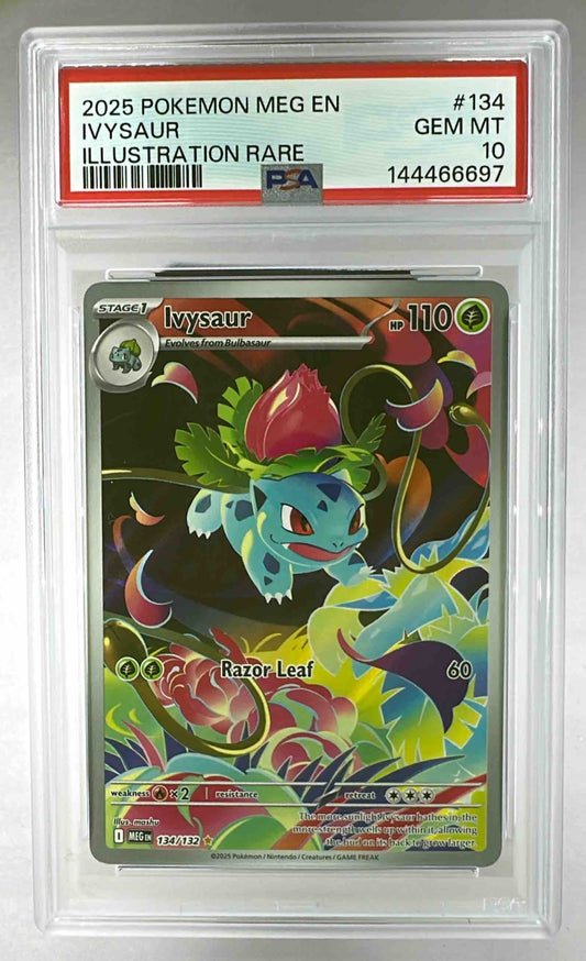 A PSA 10 graded Ivysaur Illustration Rare Pokemon card in a protective plastic slab.