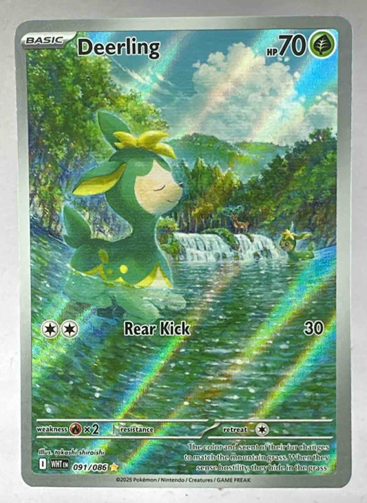 A Deerling Illustration Rare Pokemon card featuring vibrant, full-art nature scenery.