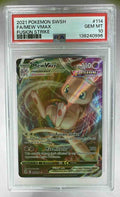 A PSA 10 graded Mew VMAX card from the 2021 Pokemon Fusion Strike set in a protective slab.
