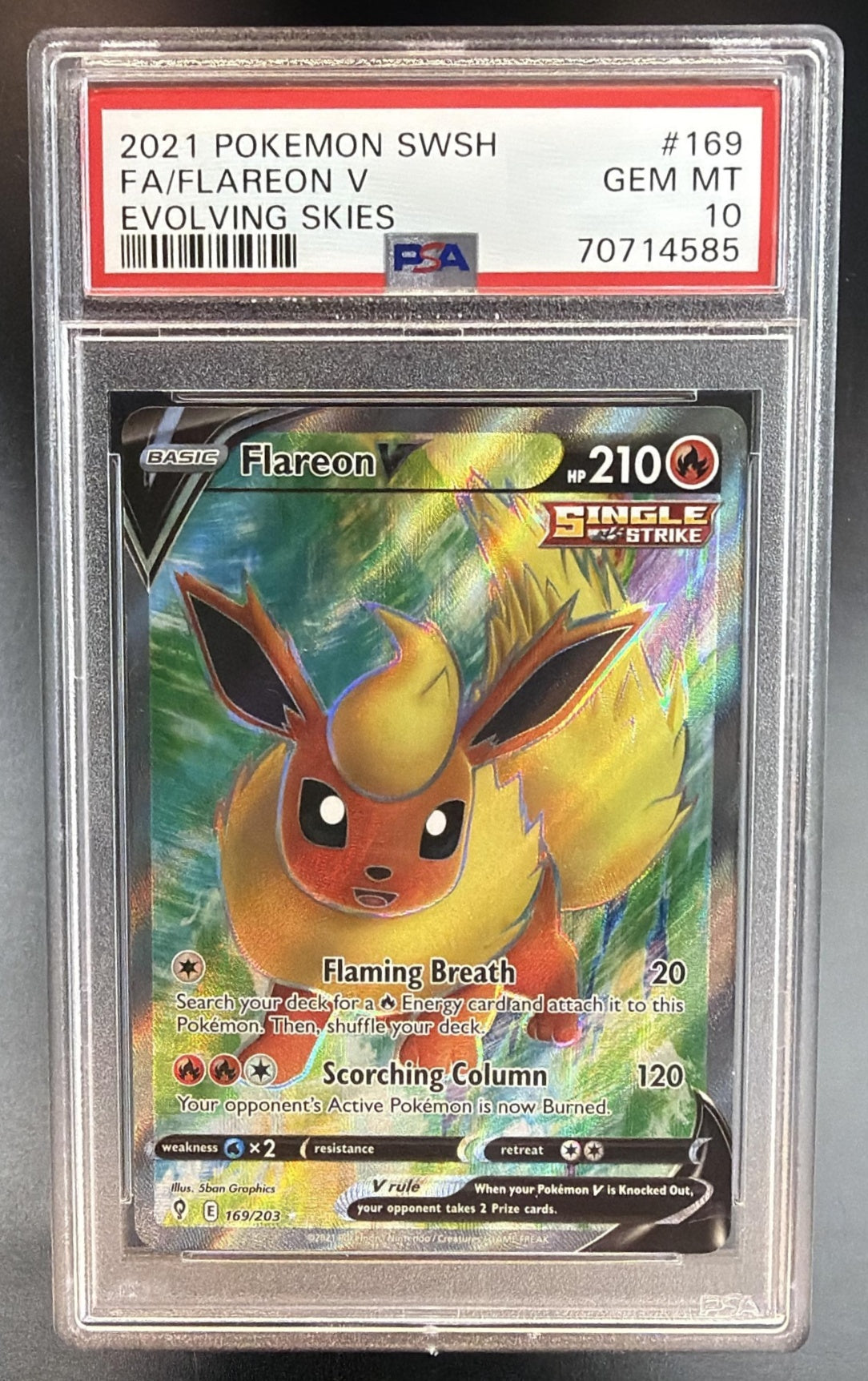 2021 Pokemon Gaming Sword & Shield Evolving Skies Flareon V #169/203 PSA 10