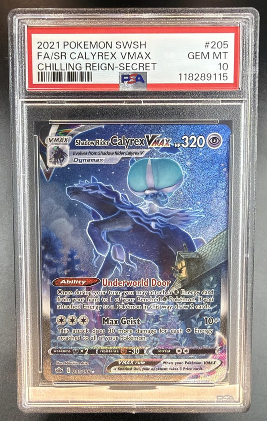2021 Pokemon Sword & Shield Chilling Reign Shadow Rider Calyrex VMAX #205/198 PSA 10