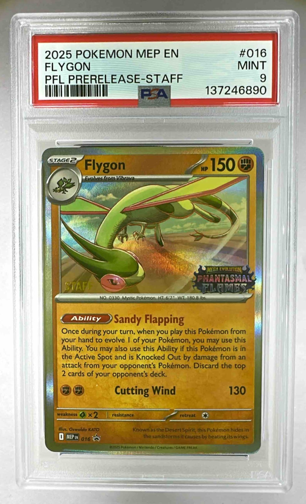 A PSA 9 graded Flygon Pokemon card in a protective plastic slab.