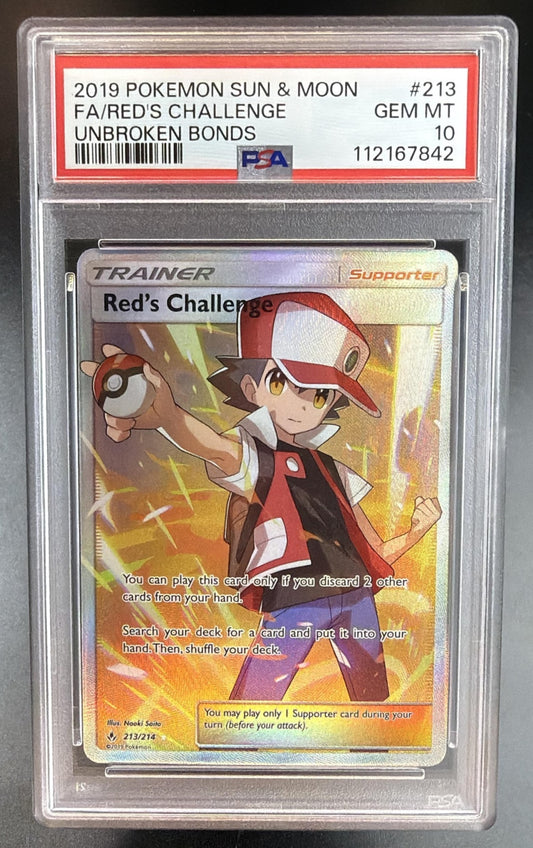 2019 Pokemon Gaming Sun & Moon Unbroken Bonds Red's Challenge #213/214 PSA 10