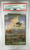A PSA 9 graded Charizard ex Pokemon card from the 2023 SV 151 set in a protective slab.