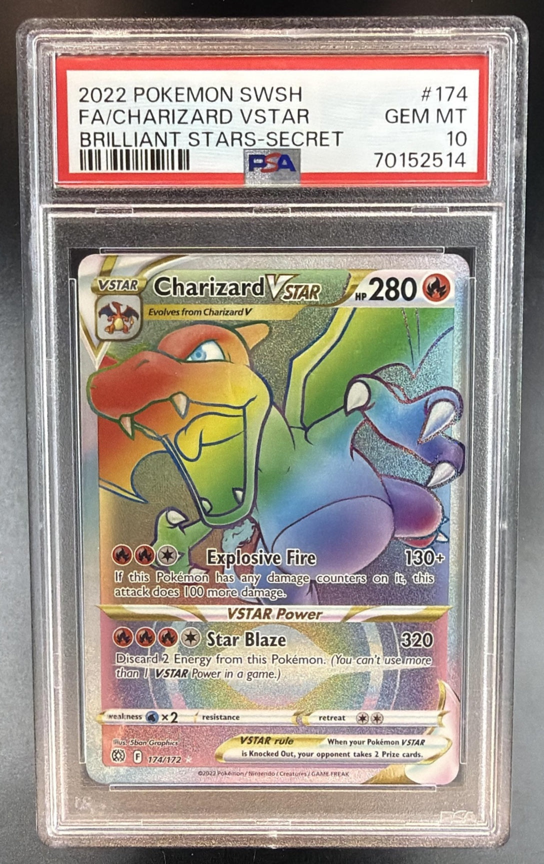 2022 Pokemon Sword & Shield Brilliant Stars Charizard VSTAR #174/172 PSA 10
