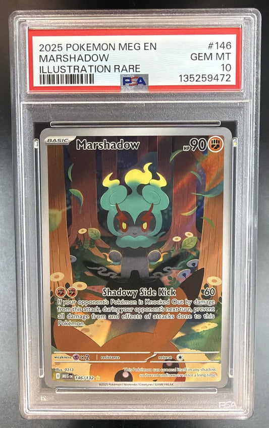 2025 Pokemon Gaming Mega Evolution Marshadow #146/132 Illustration Rare PSA 10