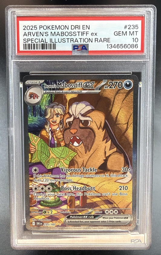 2025 Pokemon Gaming Destined Rivals Arven's Mabosstiff ex #235/182 PSA 10