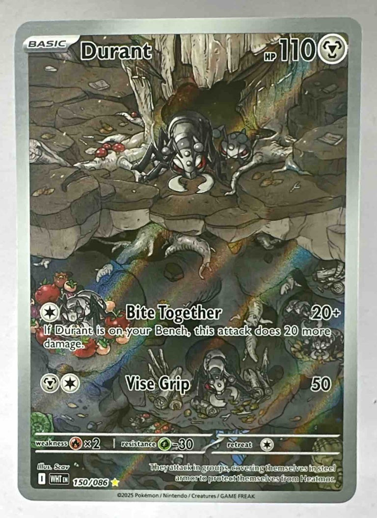 A Durant Illustration Rare Pokemon card from the 2025 White Flare set.