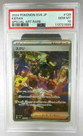 A PSA 10 graded Japanese Kieran Special Art Rare Pokemon card from the Mask of Change set.