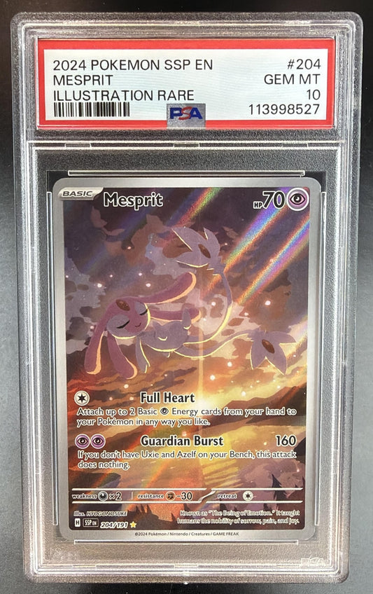 2024 Pokemon Gaming Surging Sparks Mesprit #204/191 PSA 10