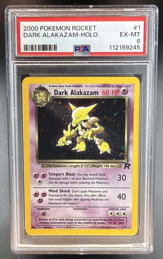 2000 Pokemon Gaming Team Rocket Dark Alakazam #1/82 Holo PSA 6