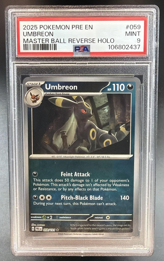 2025 Pokemon Prismatic Evolutions Umbreon Reverse Holo Poke Ball #059/131 PSA 9