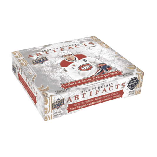 A 2024-25 Upper Deck Artifacts hockey hobby box featuring a player on the cover.