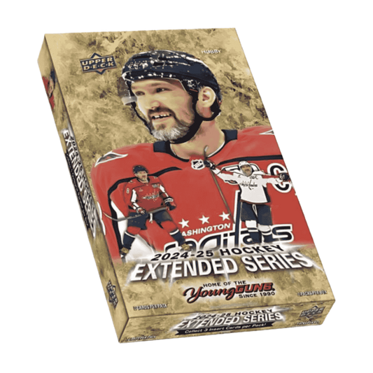 A 2024-25 Upper Deck Extended Series hockey hobby box featuring Alex Ovechkin on the cover.