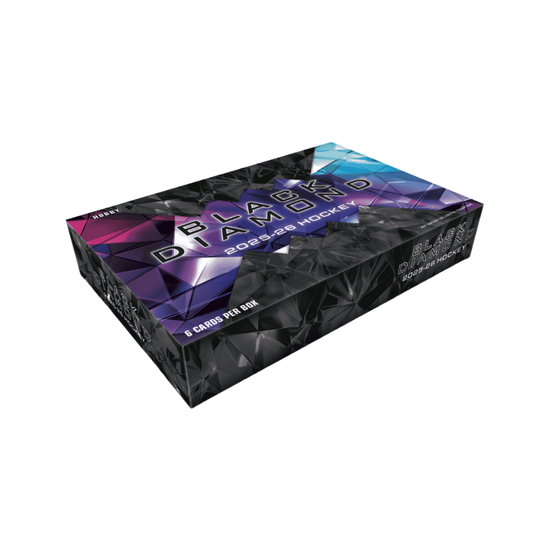 A 2025-26 Upper Deck Black Diamond hockey hobby box with a geometric black and purple design.