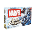 A 2025 Topps Marvel Chrome hobby box featuring illustrations of Black Cat, Thor, and Miles Morales.
