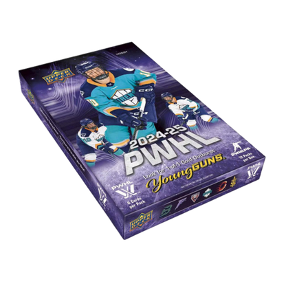 A 2025 Upper Deck PWHL hockey hobby box featuring professional women's hockey players.